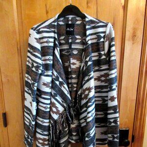 Me Jane estern Aztec Print Open Fringe Jacket Shacket Cardigan